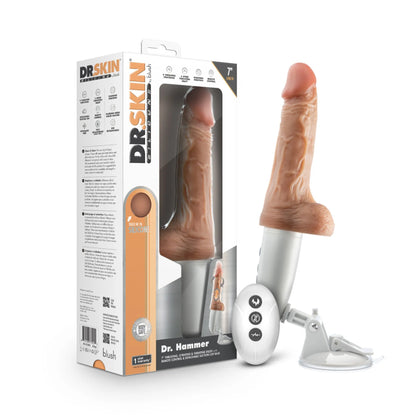 DR SKIN SILICONE DR HAMMER 7IN THRUSTING DILDO W/ HANDLE BEIGE