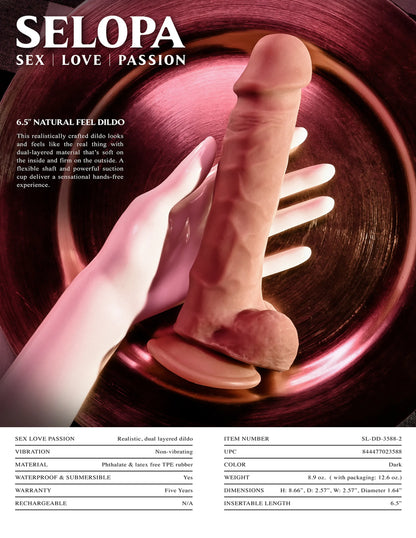 EVOLVED 6.5 IN NATURAL FEEL DILDO DARK